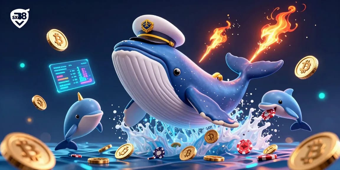 Spark winning strategies with sx88's vibrant casino-themed 3D illustration featuring whales, coins, and poker chips