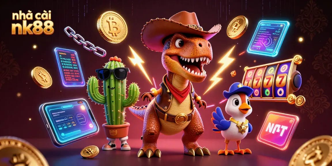 Join the action at nhà cái nk88, featuring a lively casino scene with vibrant characters.