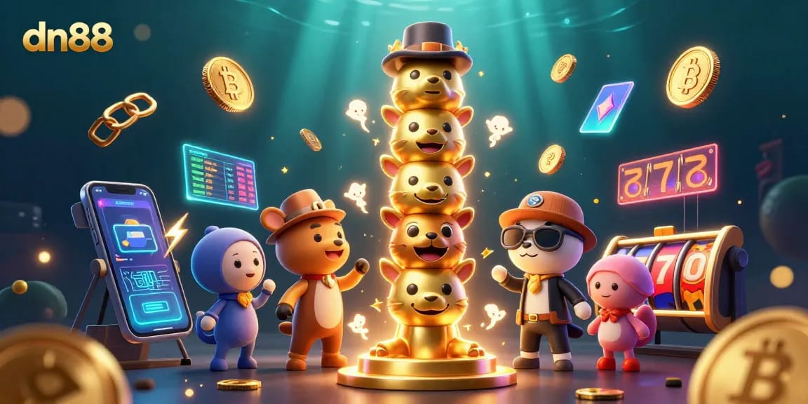 Experience stunning gameplay at dn88 with vibrant slot reels and golden totems in 3D illustration.