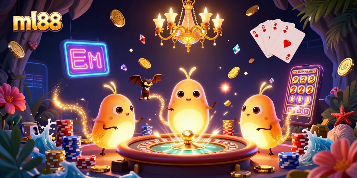 Experience the dynamic and vibrant ml88 casino atmosphere with animated glowworms, a bat dealer, and rich game elements.