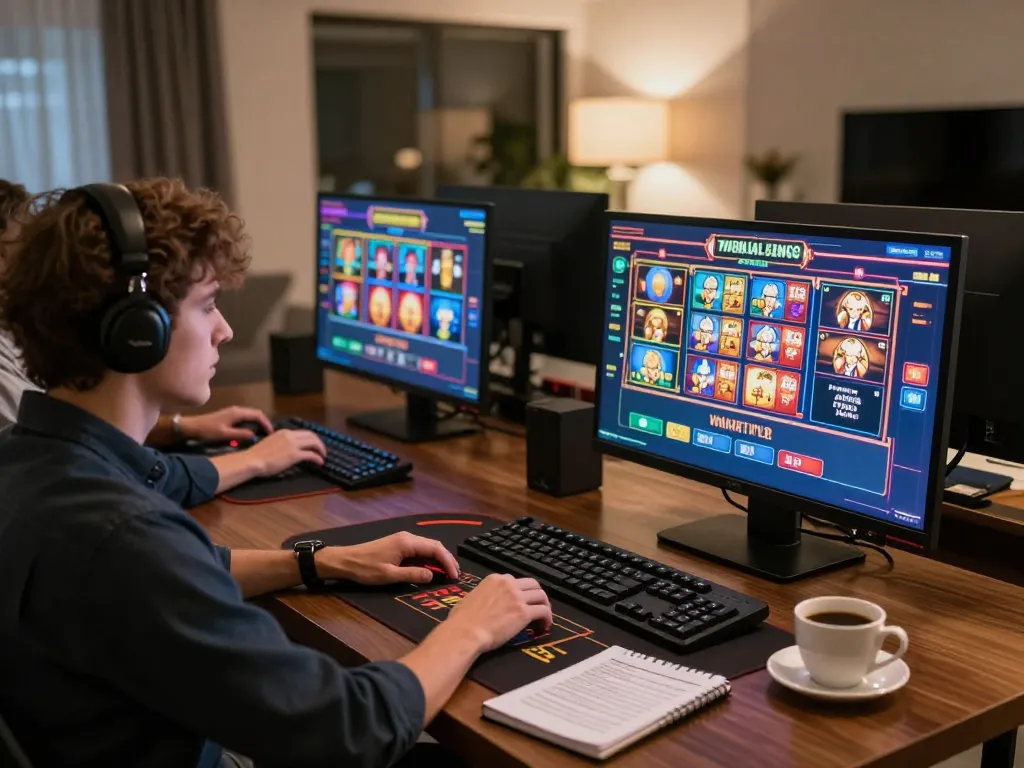 Play online slots at f168 while enjoying a cozy home gaming atmosphere with notebooks and drinks.