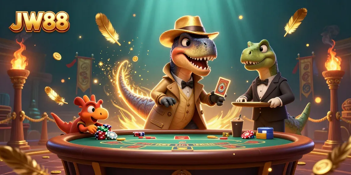 JW88 players strategize at an exciting blackjack table with unique 3D dinosaur characters
