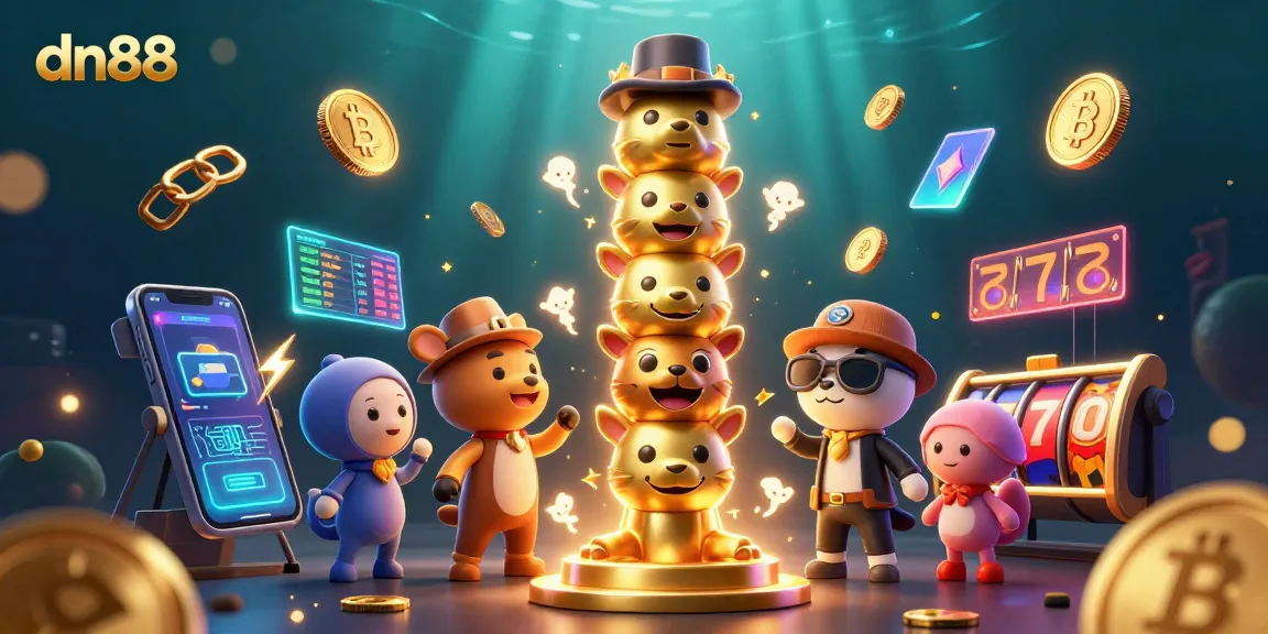 Experience stunning gameplay at dn88 with vibrant slot reels and golden totems in 3D illustration.