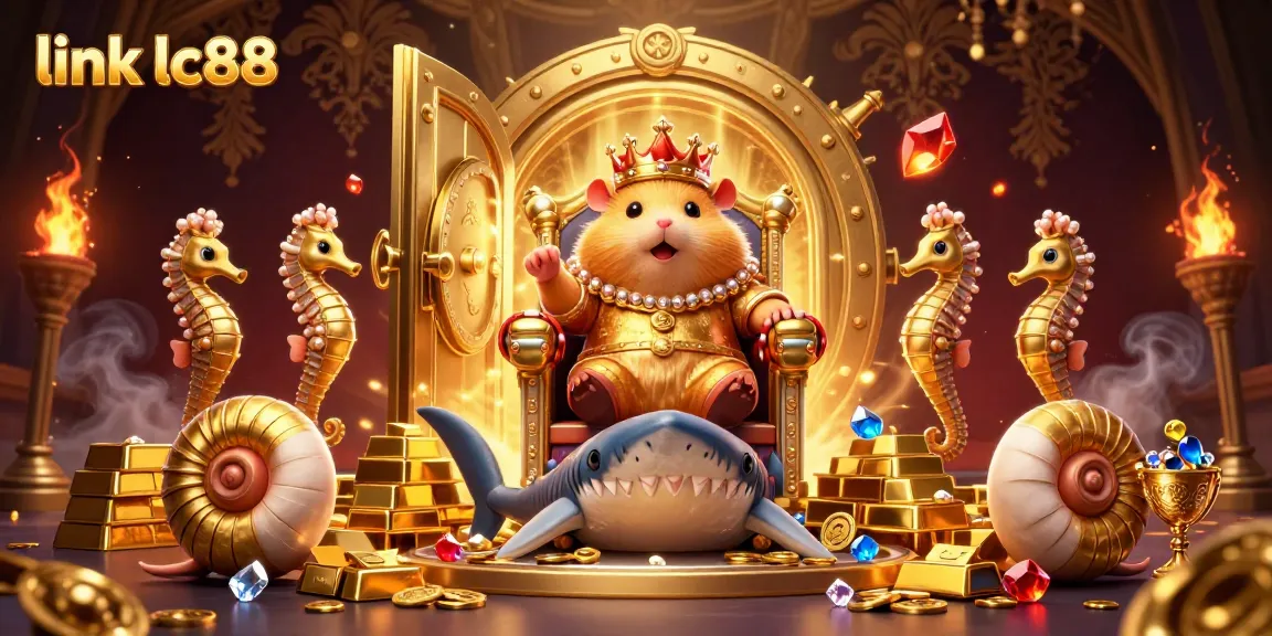 Boost your wins at link lc88 with this enthralling golden hamster king crowned as he commands riches in a casino setting.