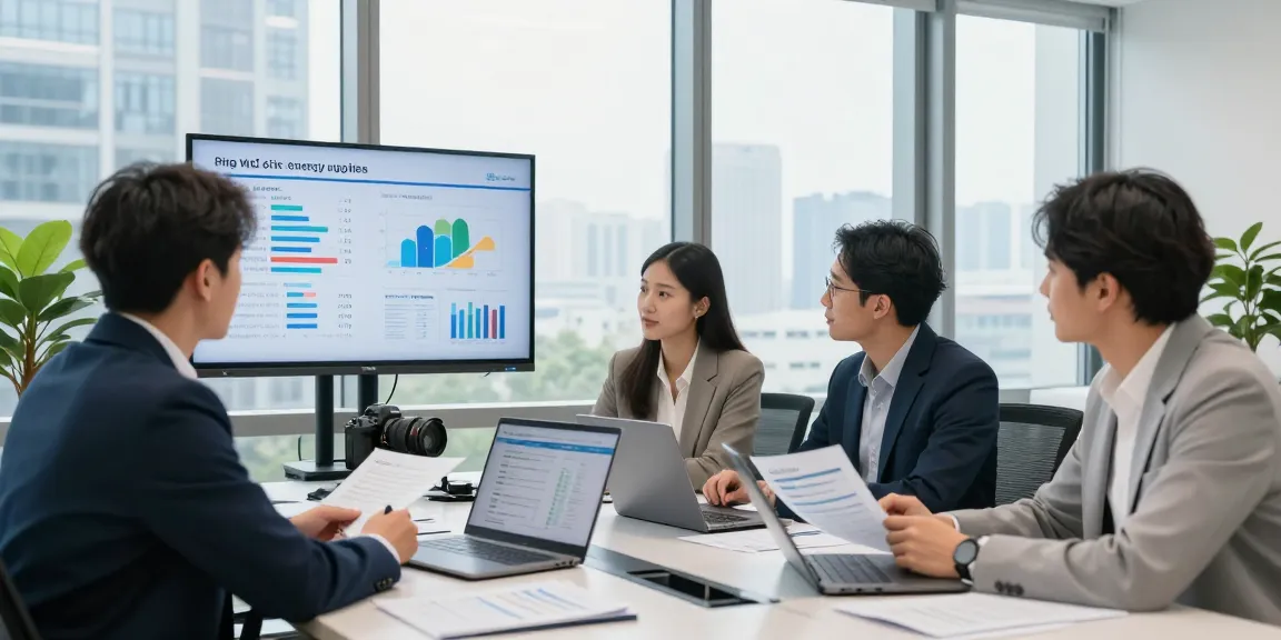 Team analyzing pricing for big six energy suppliers in a modern office.