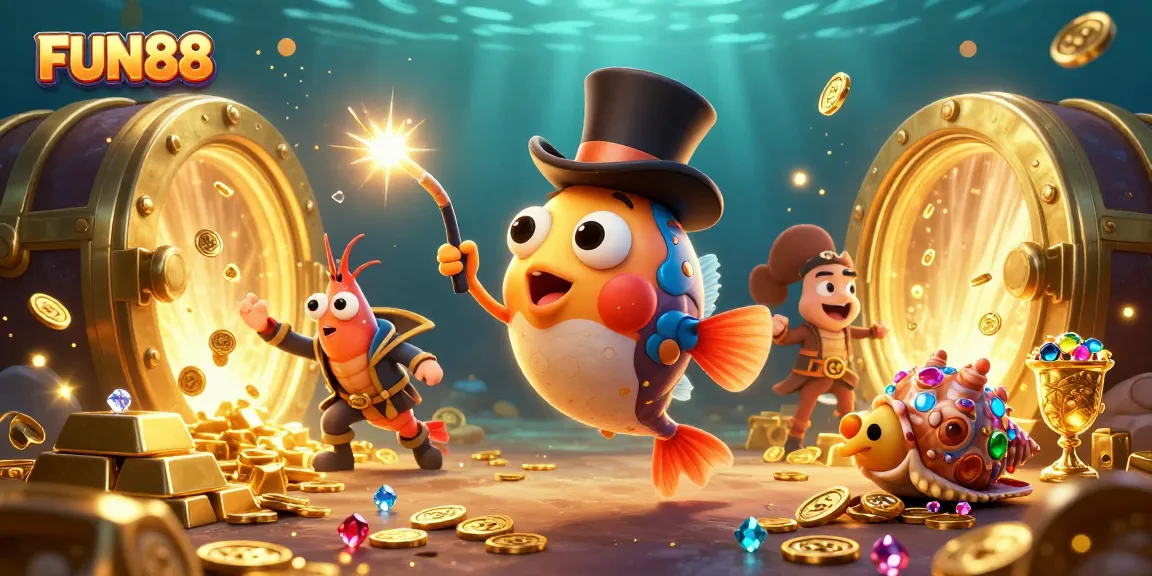 Catch golden coins with FUN88's thrilling online casino adventures featuring vibrant sea creatures.