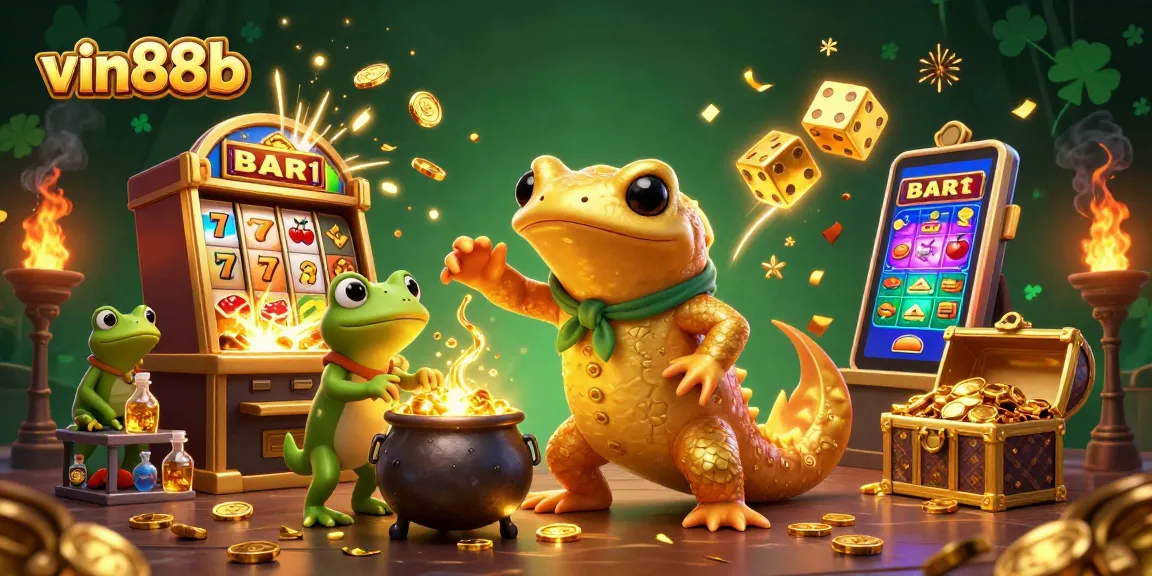 Experience vin88b's vibrant casino world with golden alchemists and thrilling jackpots bursting in action