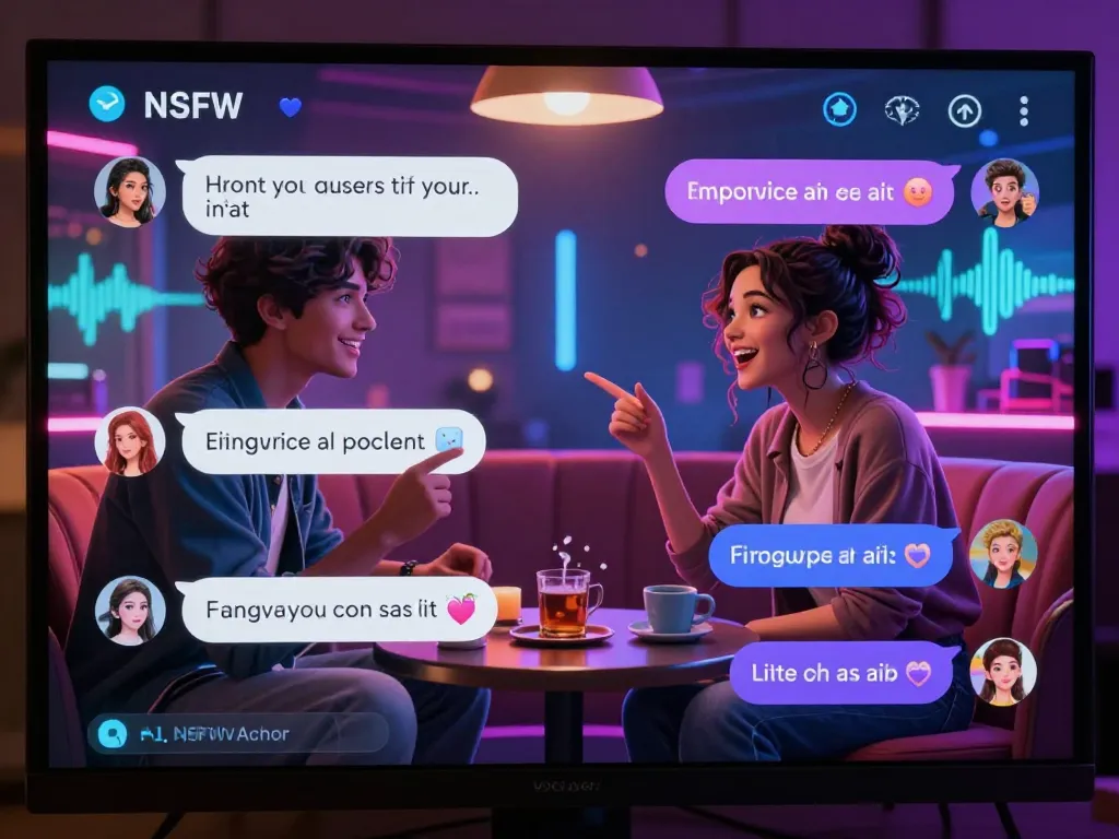 Immersive character ai nsfw chat scene showcasing interactive avatars and vibrant digital ambiance.