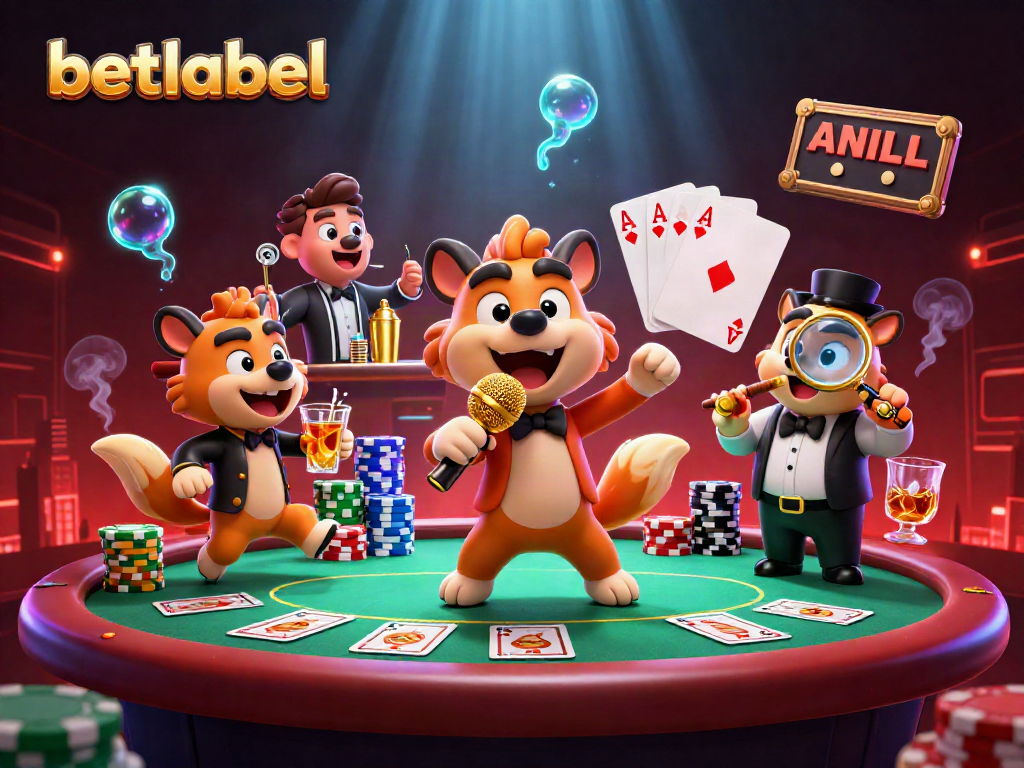 Engage with the lively atmosphere at Betlabel casino with hyenas as they play poker and mix drinks.