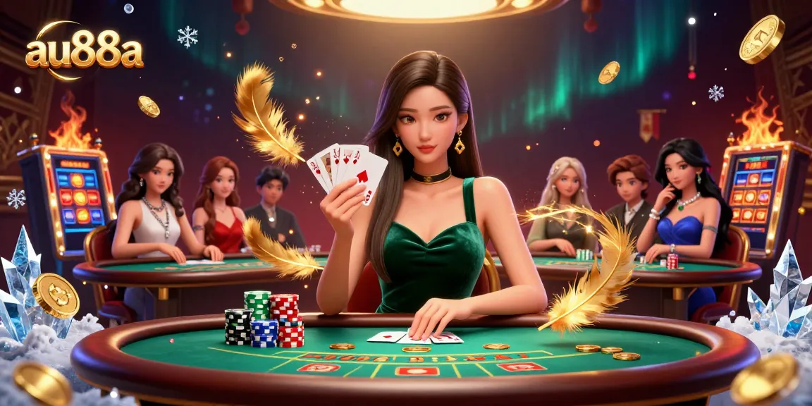Engage with au88a at an exciting poker table, capturing the thrill of high-stakes gambling.