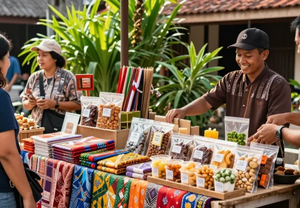 Discover rokok88 alternatif through vibrant Indonesian market scene showcasing traditional snacks and artisanal gifts.