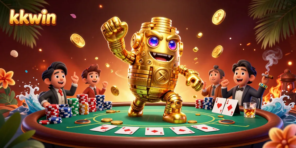 Experience thrilling gameplay at kkwin with a vibrant scene featuring a golden golem and casino elements.